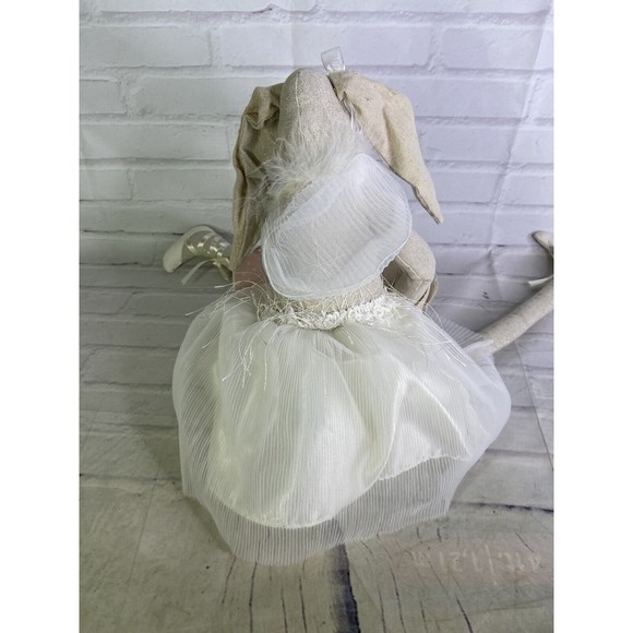 Hoppy Easter Shelf Sitter Ballerina Bunny Rabbit Doll Sitting White Beige Floral - Picture 7 of 12